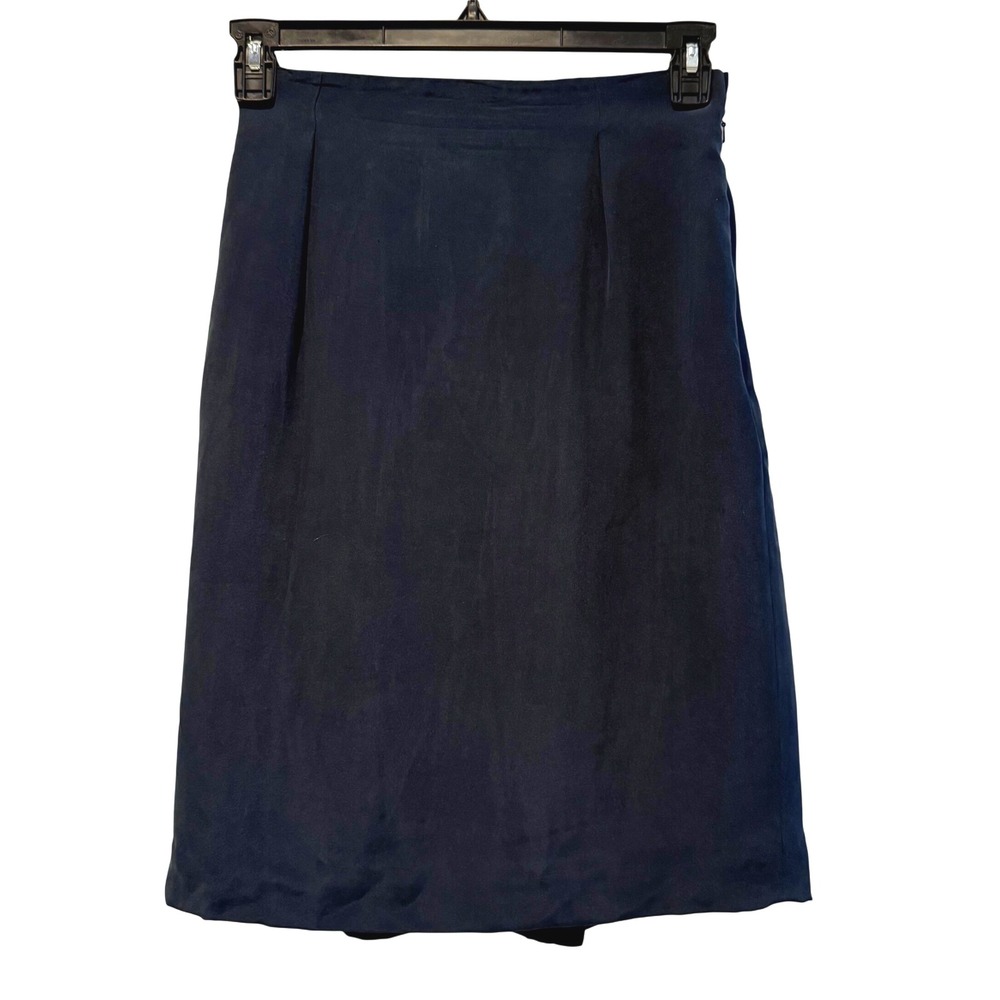Jones New York Womens VTG Silk Skirt Elastic Waist Lined Knee Length Navy Blue‎